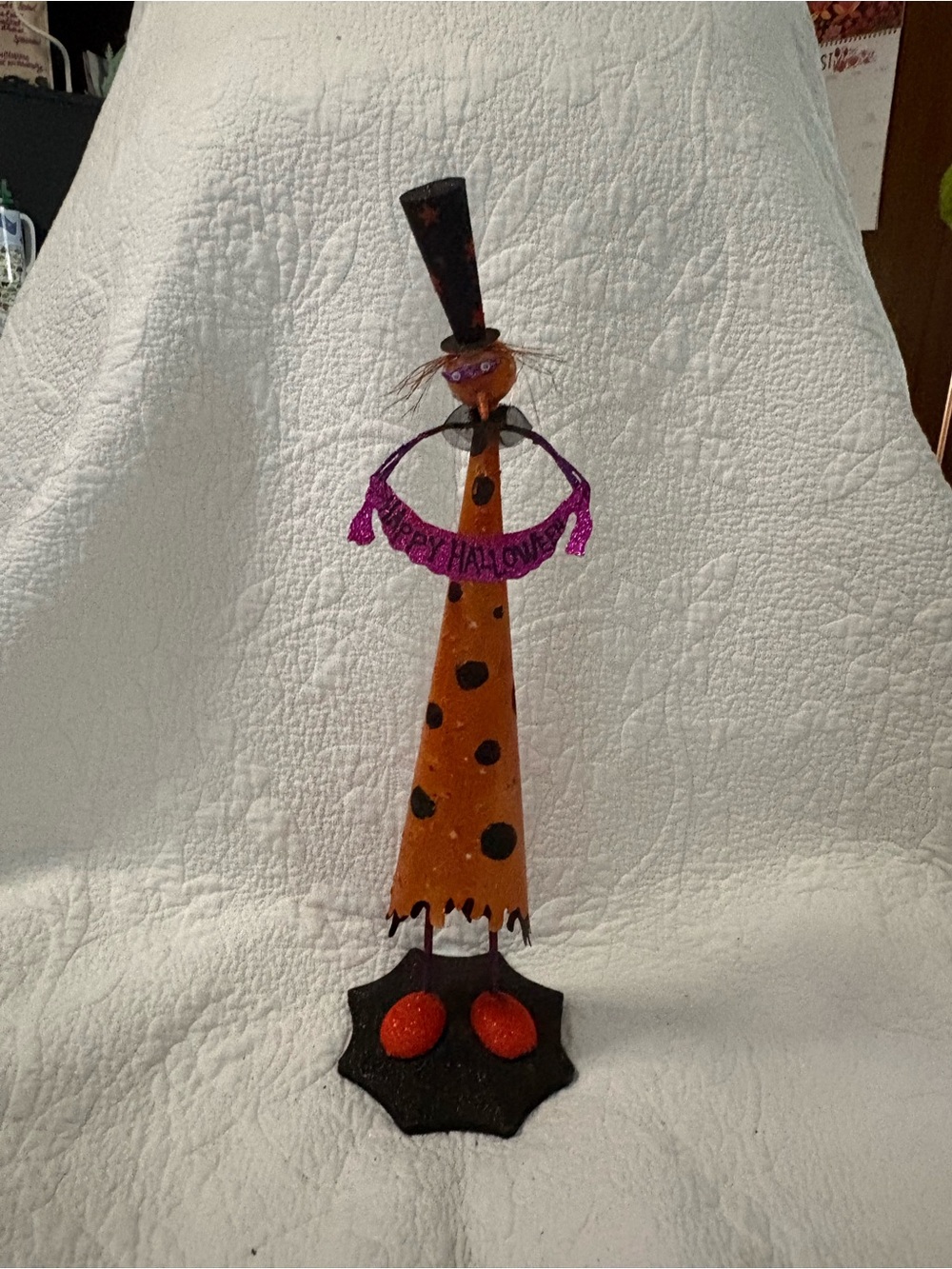 Pier 1 Orange and Black Polka-Dot Halloween Cone Figurine